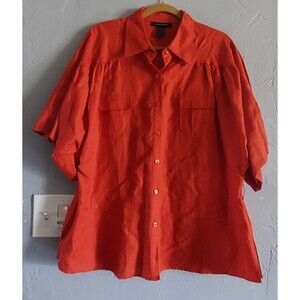 ASHLEY STEWART Top Blouse Shirt Women 16W, Linen,Rayon,21 Inch Of Armpit To Armp